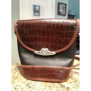 Vintage 1996 Melanie Bucket Shoulder Bag Brighton Long Strap Croc Leather